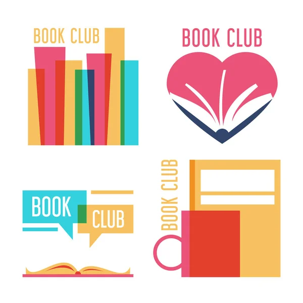 Kitap Kulübü Vektörü Için Renkli Logo Seti Izole Edildi Birlikte — Stok Vektör