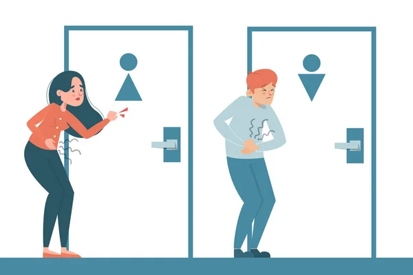 Menschen Mit Durchfall Die Der Toilettentür Warten Werden Isoliert Mann — Stockvektor