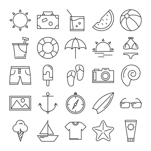 Изолированная Коллекция Летних Иконок Отдых Пляже Время Пути Знак Солнца — стоковый вектор