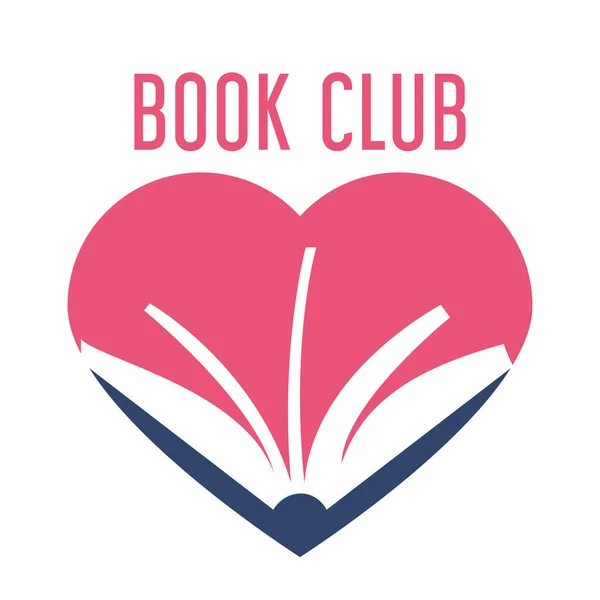 Kitap kulübü vektörü için renkli logo izole edildi. Birlikte kitap okuyun. Basit stil, düz logotin tasarımı. Eğitim konsepti. Kalp şeklinde, kitap severler..