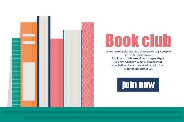本棚のウェブバナーベクトル上の本は隔離された 文学の収集 教育と学習のアイデア カラフルな紙の教科書の山 書籍クラブ広告 — ストックベクタ