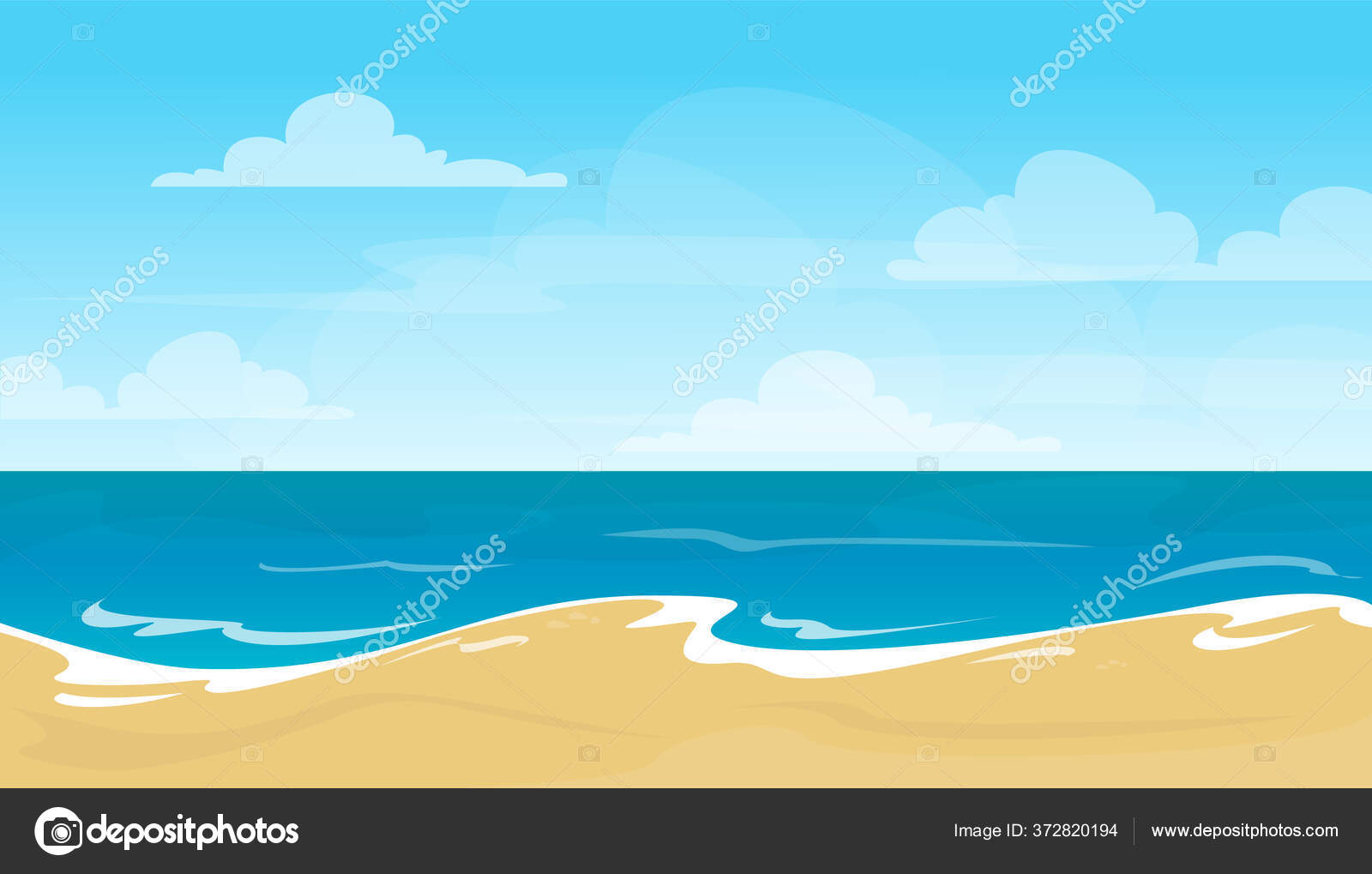 Ilustración Vectorial Playa Vacía Verano Hermosa Vista Sobre Mar Cielo  Vector de stock #372820194 de ©ImLucky, image size:1600x1019