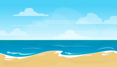 Empty summer beach vector illsutration. Beautiful view on the sea and sky. Tropical coast line. Vacation in paradise. Outdoor relaxation. Message background clipart