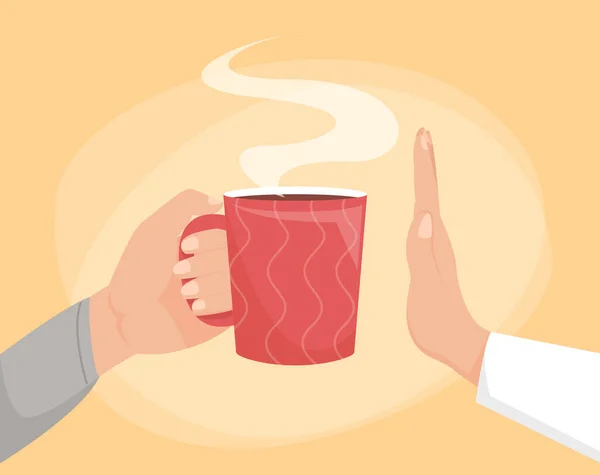 Kahve Vektörü Illüstrasyonunu Reddediyor Jesti Bırak Kafeini Reddet Kırmızı Bardakta — Stok Vektör
