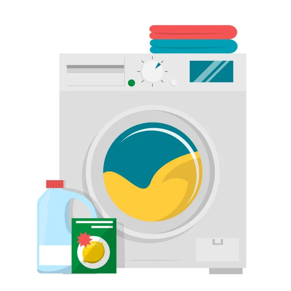 Çamaşır Makinesi Deterjan Izole Edilmiş Giysi Yığını Aletleri Elektrikli Aletler — Stok Vektör