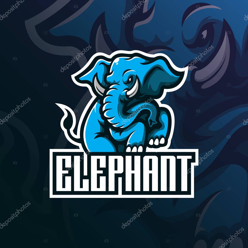 Elephant mascot logo design vector with modern illustration concept style for badge, emblem and tshirt printing. angry elephant illustration with feet up.