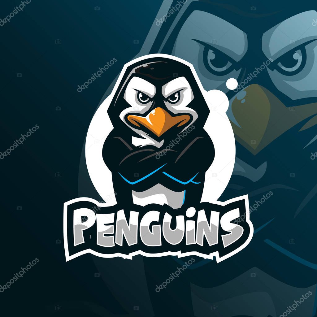 Penguin mascot logo design vector with modern illustration concept style for badge, emblem and tshirt printing. angry penguins illustration.