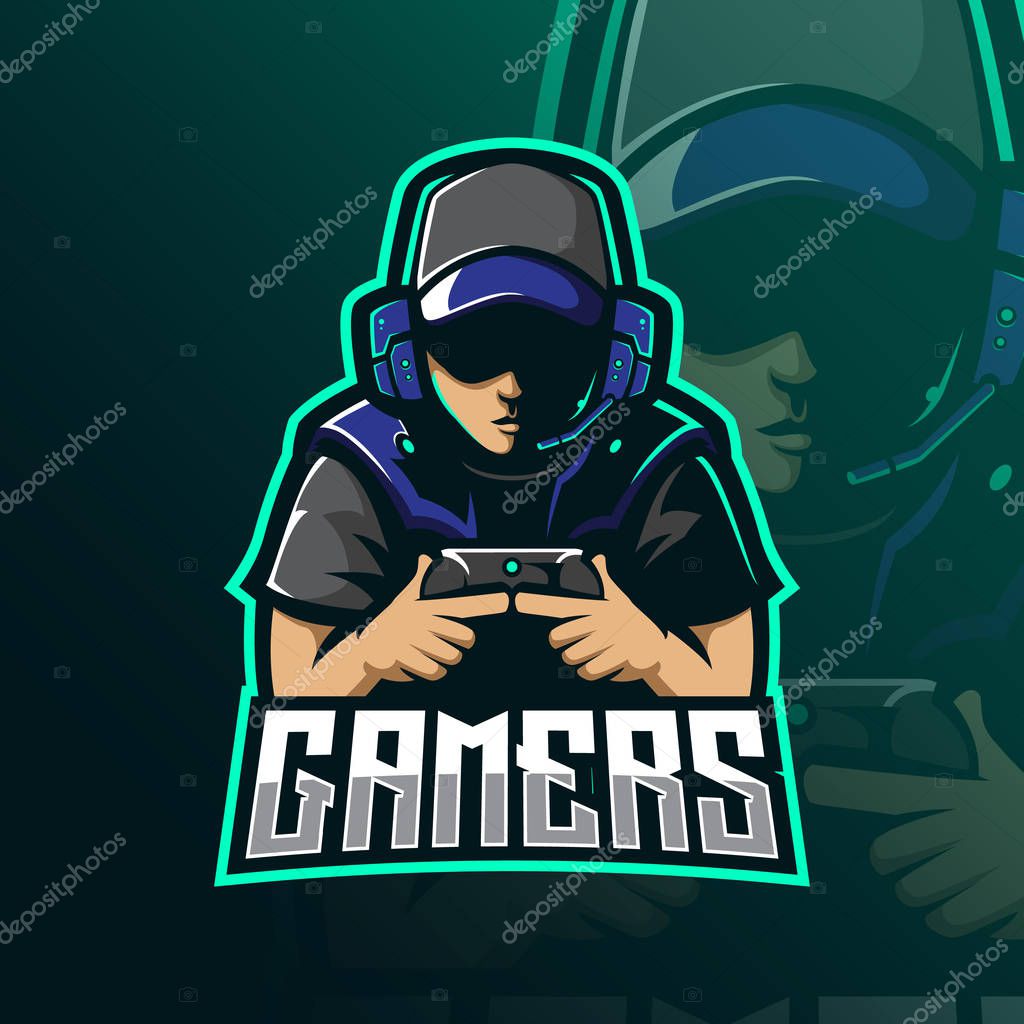Gamers mascot logo design vector with modern illustration concept style for badge, emblem and tshirt printing. gamer illustration for esport team.