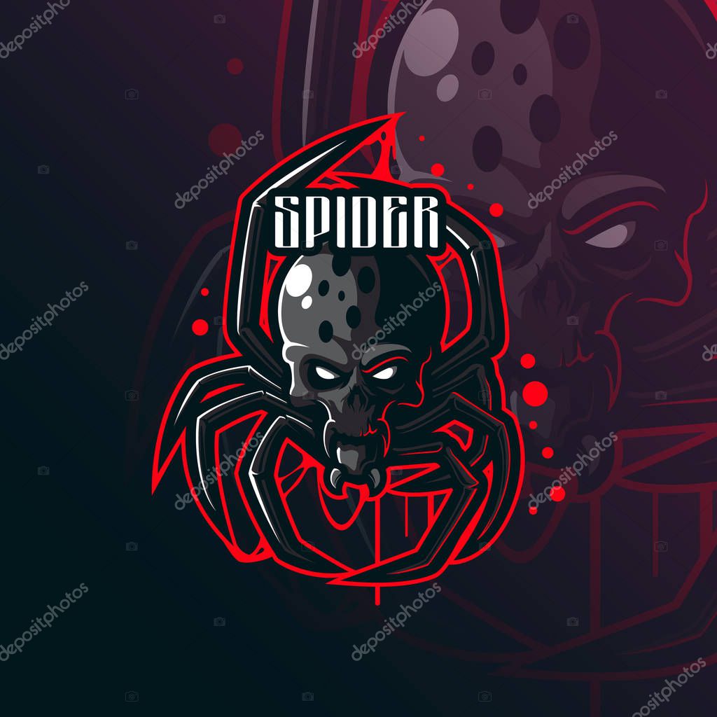 Skull spider mascot logo design vector with modern illustration concept style for badge, emblem and tshirt printing. spider illustration for sport and esport team.