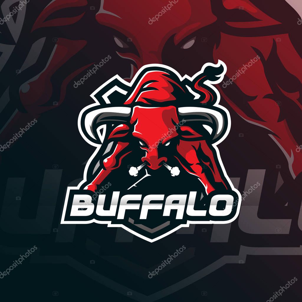 Buffalo mascot logo design vector with modern illustration concept style for badge, emblem and tshirt printing. angry bull illustration for sport team.