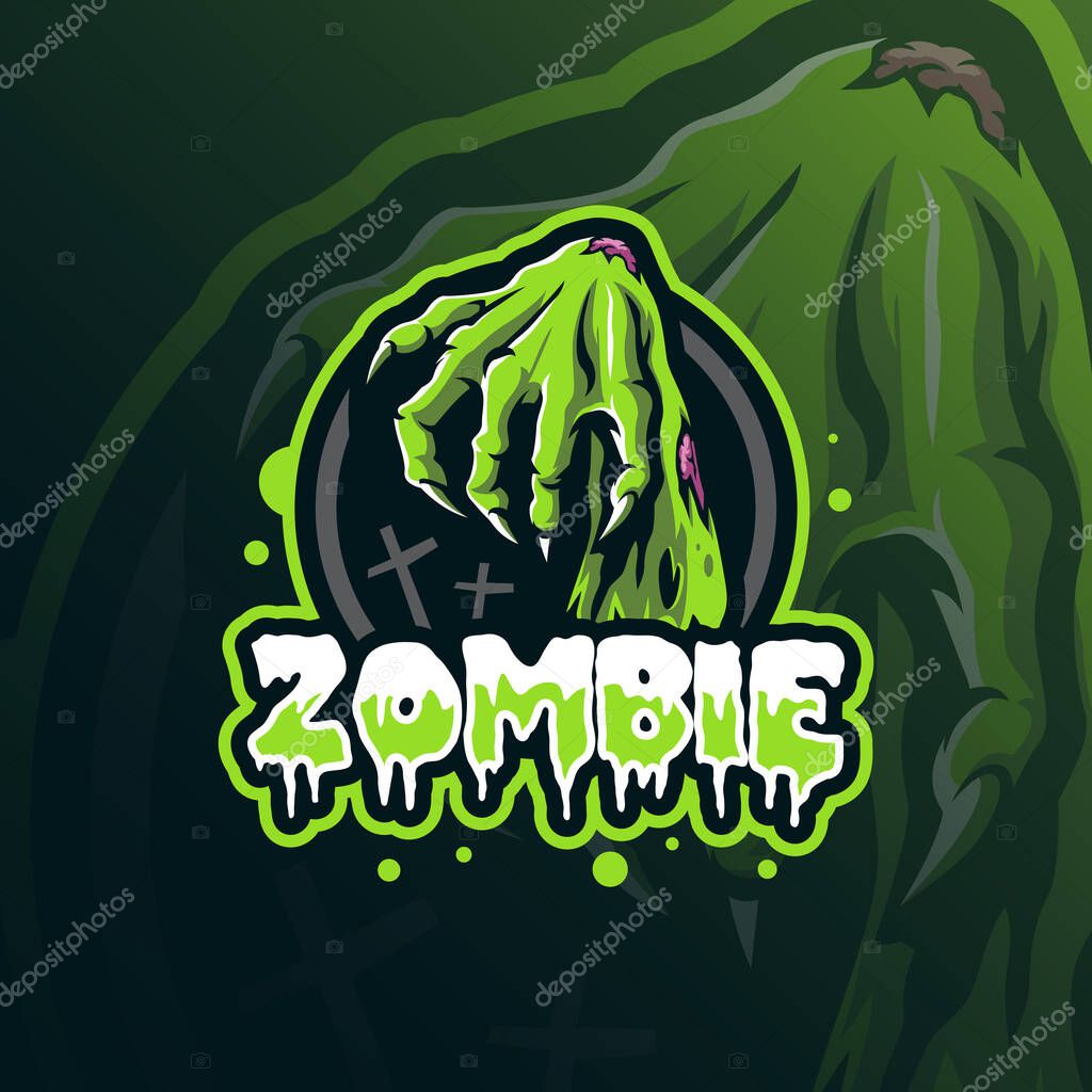 Zombie mascot logo design vector with modern illustration concept style for badge, emblem and tshirt printing. hand zombie illustration.