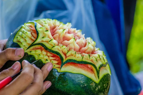 Watermelon Carving with hand thailand — Stock Photo, Image