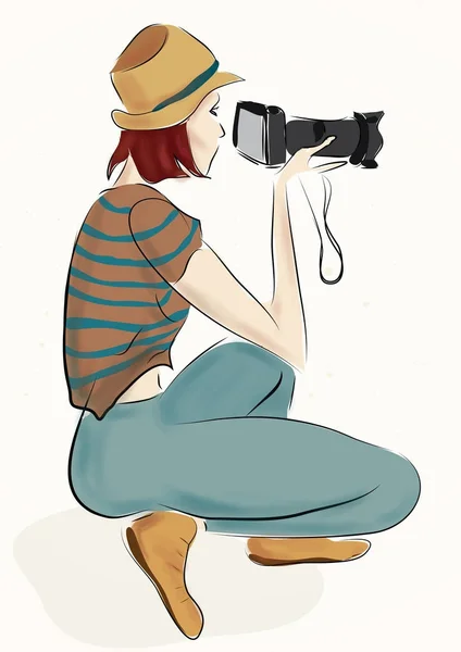 Mulher tirando fotos com câmera fotográfica — Fotografia de Stock