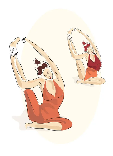 Zwei Junge Frauen Machen Yoga Posen — Stockvektor