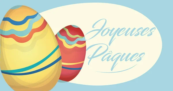 Joyeuses Pques Holiday Card Painted Eggs - Stok Vektor