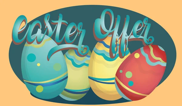 Easter Offer Advertising Banner Colorful Eggs - Stok Vektor