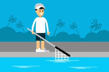 Havuz temizleyicisi olarak çalışan bir adamın basit tasarımı.