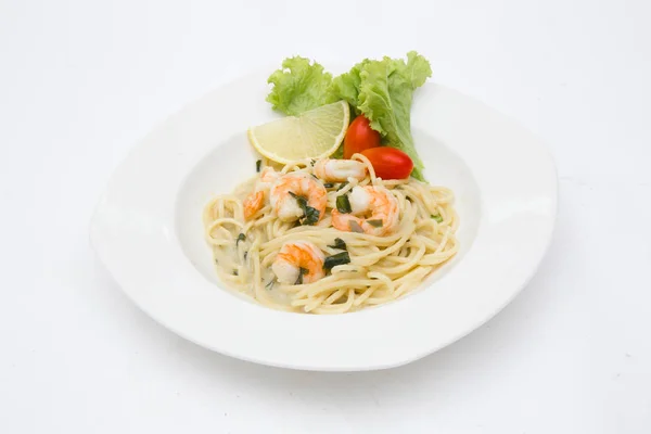 spaghetti cream cheese white sauce with shrimp  Italian food style