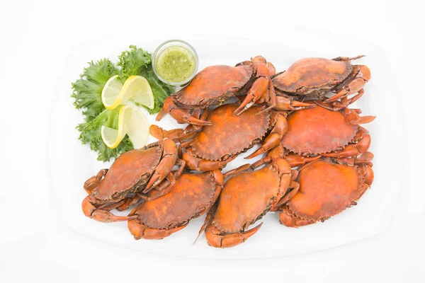 steamed crab on white background.