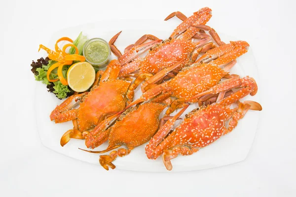 steamed crab on white background.