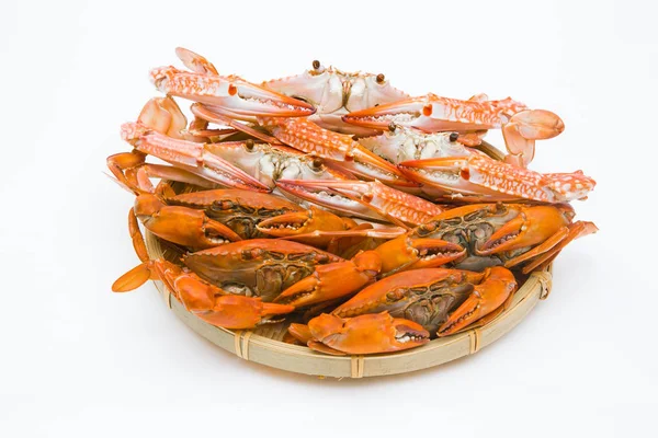 steamed crab on white background.