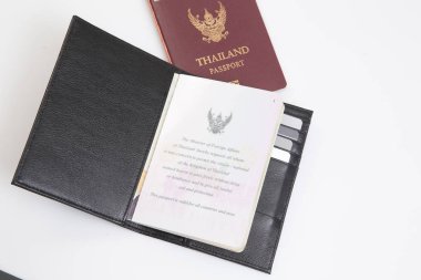 Tayland pasaportlu deri cüzdan.