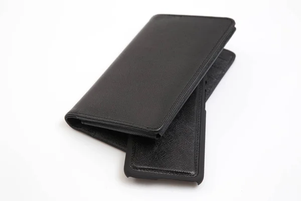 Close Wallet Mobile Phone White Background — Stock Photo, Image