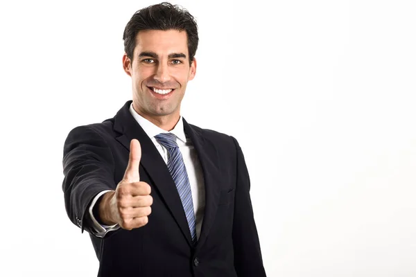 Businessman with thumb up on white background — Stock Photo, Image