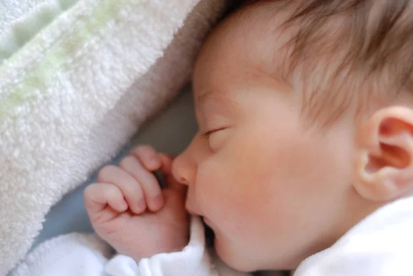 Newborn baby girl in hostpital bed sleeping — Stock Photo, Image