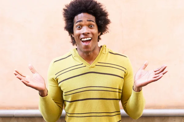 Black man with afro hair putting a funny expression