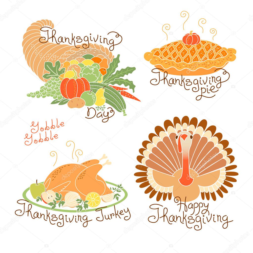 Set di disegni a colori per il giorno del ringraziamento Raccolta di autunno pasto