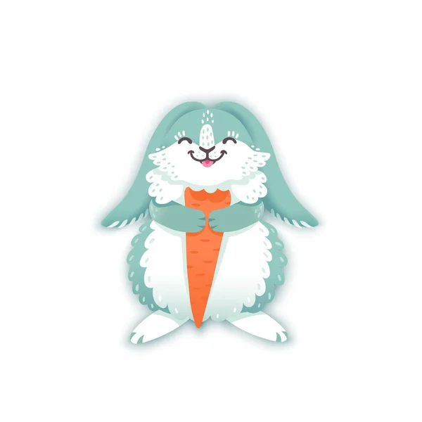 ニンジンを食べるウサギ漫画。おかしいバニー。かわいいウサギ。ベクトル図 — ストックベクタ