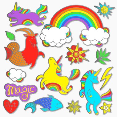 80 'ler-90' ların çizgi filminde moda rozet unsurları. Modern trend doodle pop sanat skeçini ayarla.