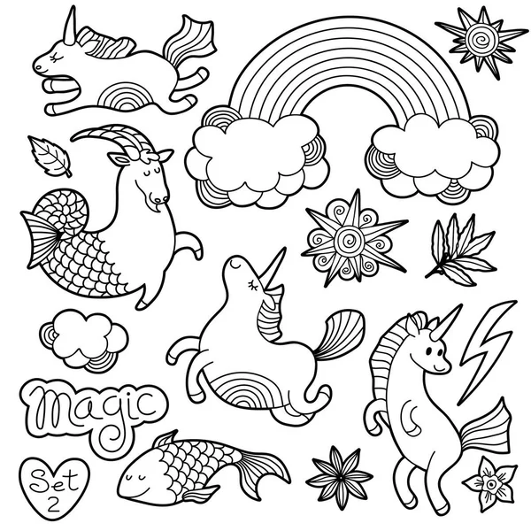 Elementos de emblema de moda preto e branco no estilo cômico dos anos 80-90 dos desenhos animados. Definir esboço tendência moderna doodle . — Vetor de Stock