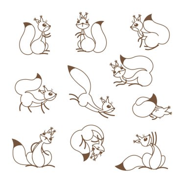 Cartoon cute squirrel. Little funny squirrels. Vector illustration clipart