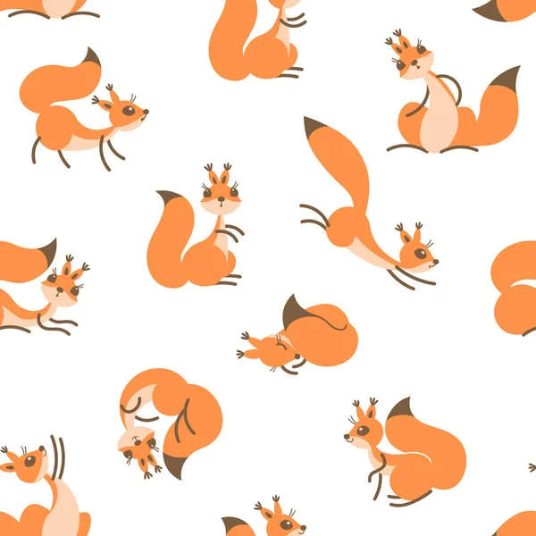 Kleine süße Eichhörnchen. nahtloses Muster für Geschenkverpackungen, Tapeten, Kinderzimmer oder Kleidung. — Stockvektor