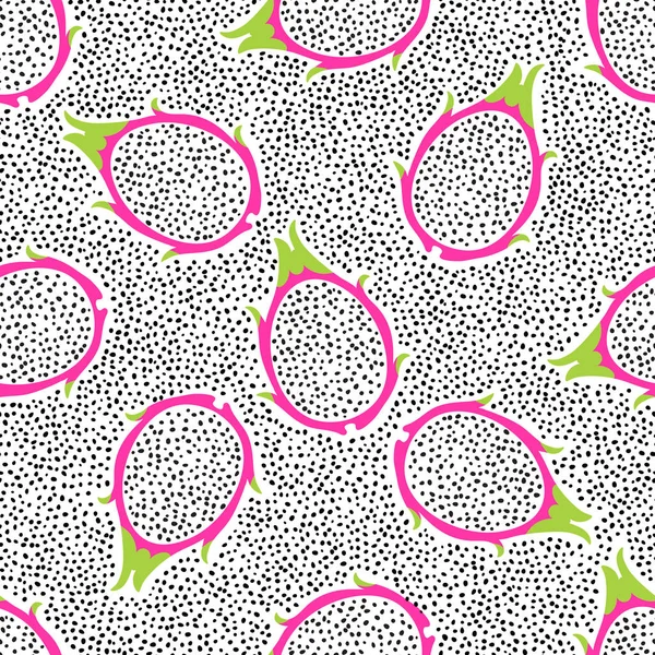 Tropische exotische dragon fruit vector naadloze patroon. Achtergrond met pitaya voor ontwerp-fabric — Stockvector