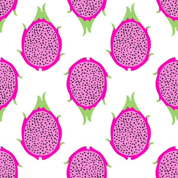 Tropicale esotico drago frutta vettore modello senza soluzione di continuità. Sfondo con pitaya per tessuto di design — Vettoriale Stock
