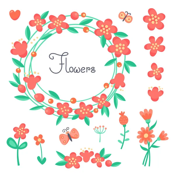 Simple lindo flores y mariposas para el diseño de tarjetas, invitaciones . — Vector de stock