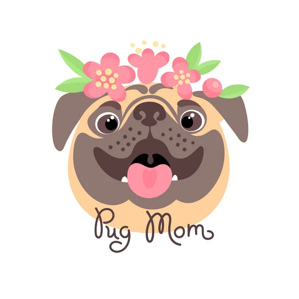 Pug Mom. Image of happy mother dog. — Stock Vector