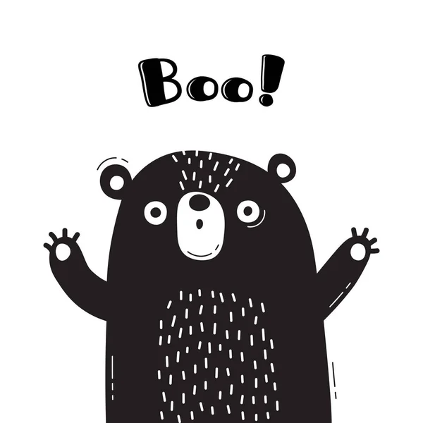 Ilustración con oso que grita - Boo. Para el diseño de avatares divertidos, carteles de bienvenida y tarjetas. Lindo animal . — Vector de stock