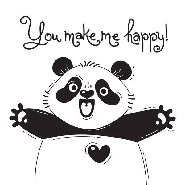 Ilustración con panda alegre que dice Me haces feliz. Para el diseño de avatares divertidos, carteles y tarjetas. Lindo animal . — Archivo Imágenes Vectoriales