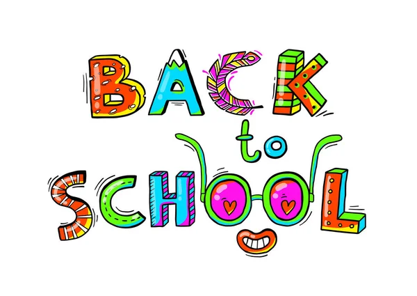 Back to School hand drawn words in a fun cartoon style.Vector illustration — Stock Vector