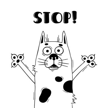 Not - komik tazı Stop ile illüstrasyon. Uyarı tasarımı için köpek sakının.