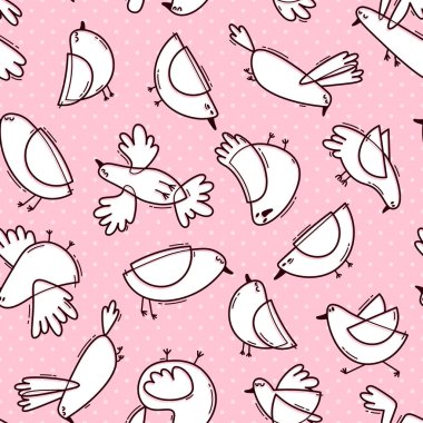 Seamless modeli ile soyut şirin kuş. Basit çizgi tasarım. Yumuşak renkler. Vektör arka plan
