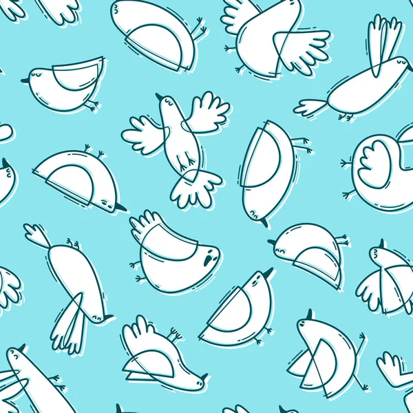 Seamless pattern with abstract cute birds. Simple line design. Gentle colors. Vector background — Stock Vector