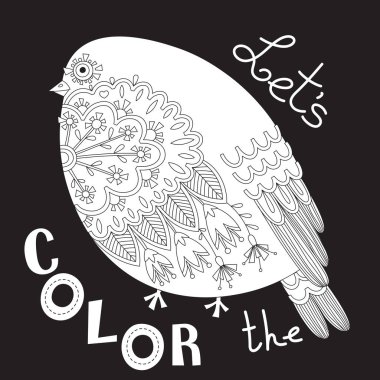 Desen ve çiçekler kuş. Boyama kitabı sayfası. Vektör çizim