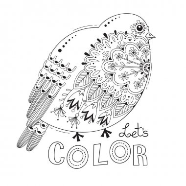 Desen ve çiçekler kuş. Boyama kitabı sayfası. Vektör çizim