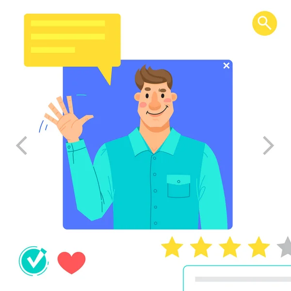 ( 영어 ) Human graphic avatars for social network or dating site - 인터넷 영화 데이터베이스. 그 남자는 손을 흔들며 인사를 건넵니다. 벡터 일러스트 — 스톡 벡터