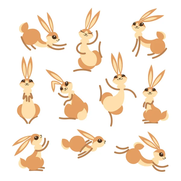 Cartoon cute rabbit or hare. Little funny rabbits. Vector illustration grouped and layered for easy editing — Stock Vector